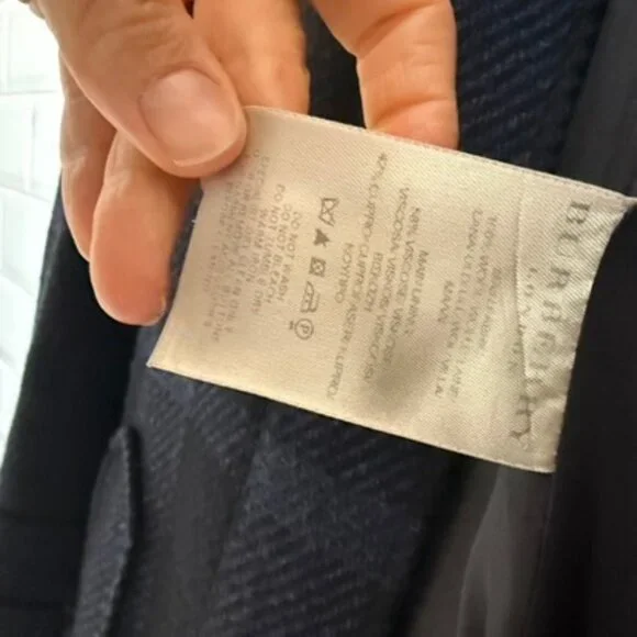 Burberry London Wool Plaid Coat 4 Navy Minimalist Quiet Luxury Feminine Chic - Picture 4 of 10